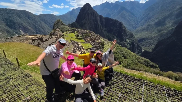 Family with children at the Machu Picchu viewpoint